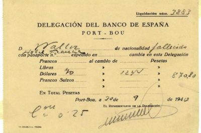 Justificant de canvi de moneda del Banco de España 01